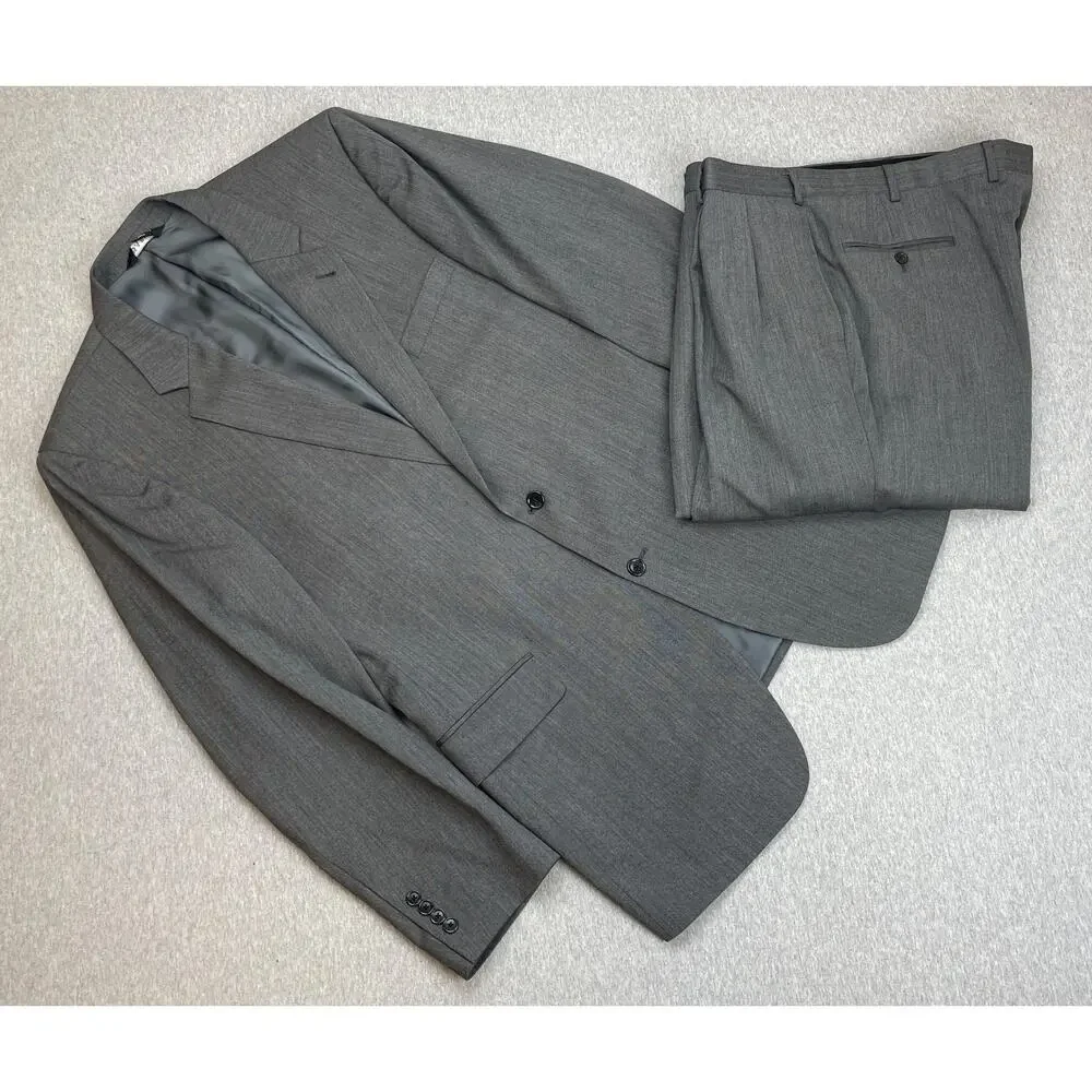 Jos A Bank Signature Suit Men 46XL Gray Herringbone Wool Pants 40 x 31 - 2 Piece